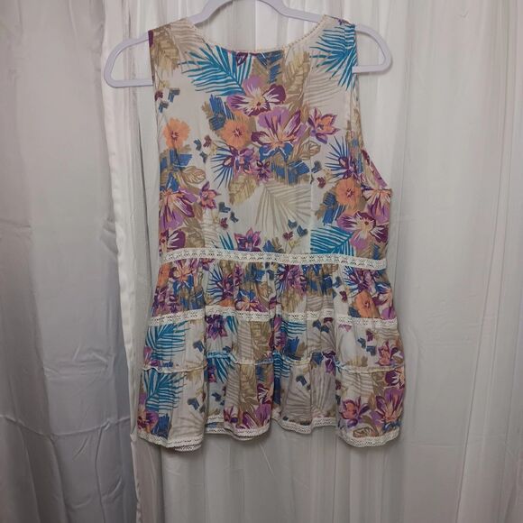 Nine West Vintage America Jeans Sleeveless Blouse SZ M Pearl Snap Buttons Floral - Picture 6 of 11